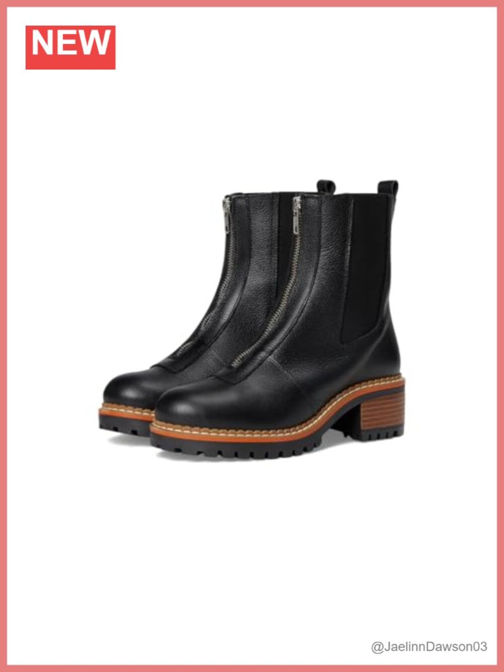 Leather Ankle Booties with Block Heel and Zippered Closure